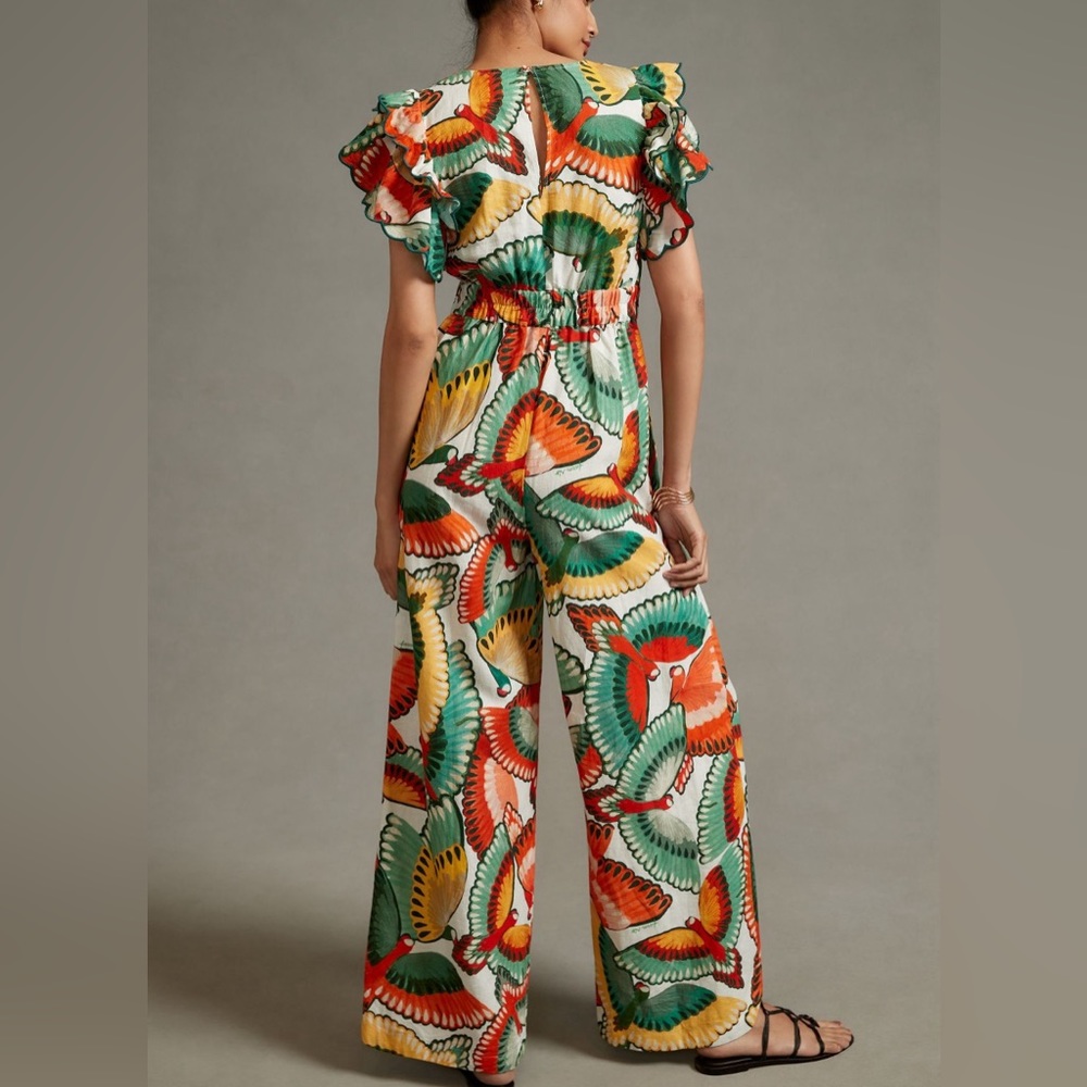 Farm Rio Ruffle-Sleeve Linen Jumpsuit - Picture 6 of 11